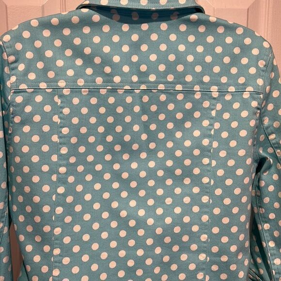 💥Host Pick 💥 Christopher & Banks Polka Dot Denim Jacket Size Medium Petite - Picture 8 of 13